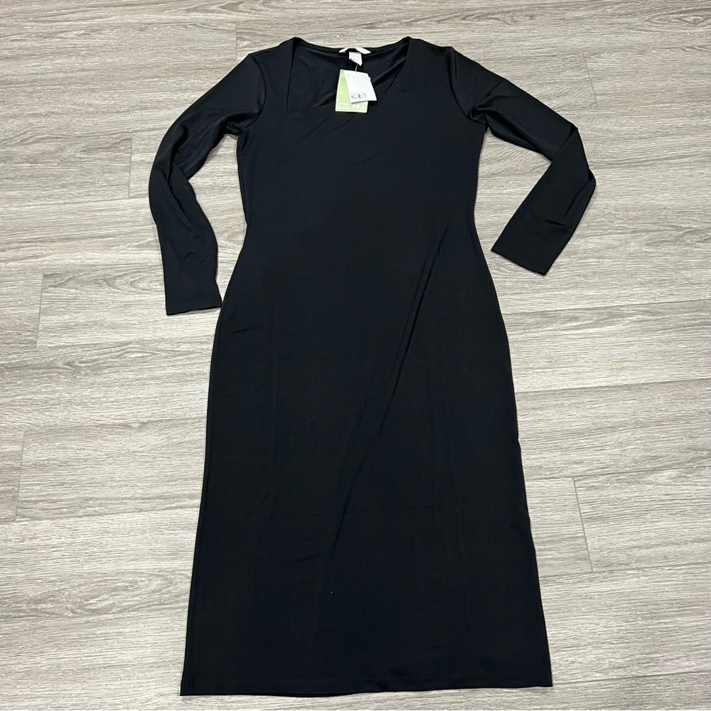 h&m maxi dress black asymetric neckline Elegant Black Long Sleeve Dress M